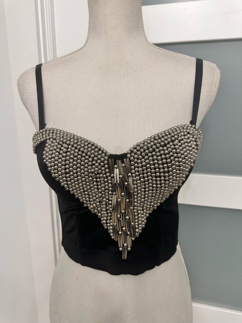 Vintage Lydia USA Black Beaded Corset Bustier Top SZ Small Fairy Grunge Featival